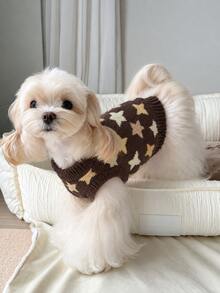 1pc Melad Classic Vintage Style High Neck Pet Sweater, Autumn/Winter Warm Knitted Pullover, Suitable For Bichon, Friesian, Schnauzer Small And Medium Dogs, Cats And Dogs - Brown - View 3