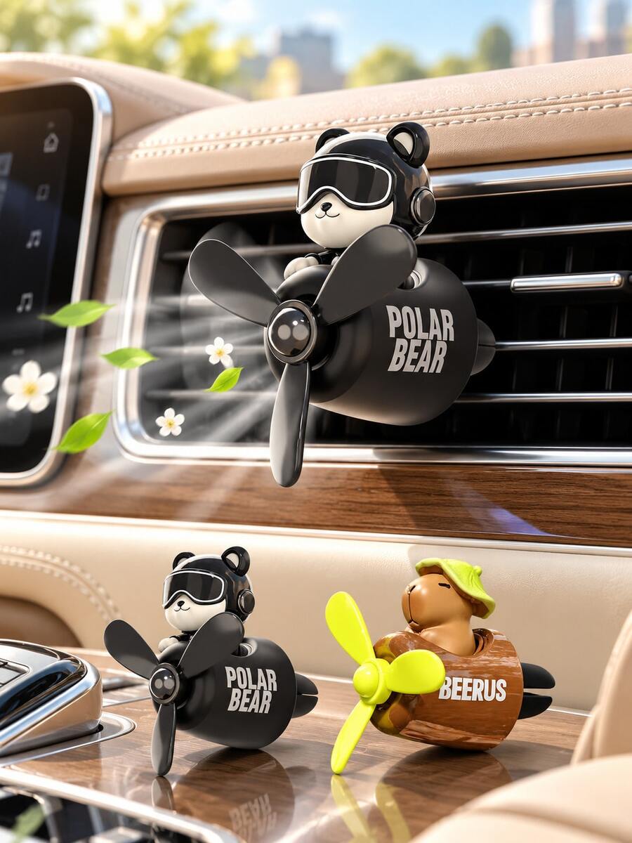Cute Cartoon Car Air Vent Fragrance Clip, Rotating Propeller Pilot Diffuser, Replaceable Scent Pad Car Air Vent Fan, Long-Lasting Car Interior Decor, Suitable For Men And Women