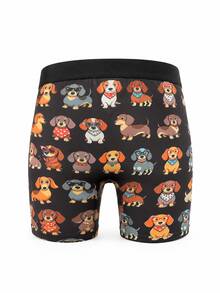 1 Pc Men's Boxer Briefs, Soft Skin-Friendly Fabric, Cute Cartoon Dachshund Dog Print Underwear, Fun Animal Pattern Daily Wear For Dog Lovers - Multicolor - View 3