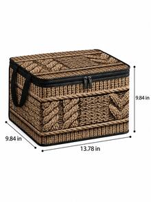 2D Flat Woven Texture Print Foldable Storage Box With Lid And Sturdy Zipper, Large Capacity Household Storage Basket, Suitable For Moving, Seasonal Clothing Change, Living Room And Garage Shelf Storage - Multicolor - View 13