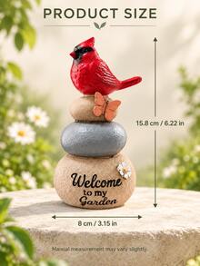 1pc Cardinal Bird Welcome Garden Statue, Charming Red Bird Perched On Stacked Stones With Butterfly Decor, Rustic Outdoor Yard, Patio, Porch, Lawn, Flower Bed And Garden Path Decoration - New - View 6