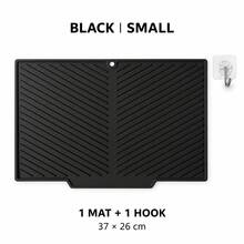 1 Set Small Silicone Draining Mat With Adhesive Hook, 37 X 26 Cm, Flexible Kitchen Countertop Draining Tray With Drain Hole, Compact Kitchen Hanging Storage, Black Or Gray, 1 Mat + 1 Hook Set - Multicolor - View 13
