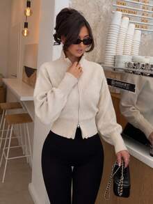 Figure Graphic Turtleneck Drop Shoulder Sweater; Suitable For Autumn/ Winter; Everyday Wear; Back To School; Casual And Elegant - White - View 1