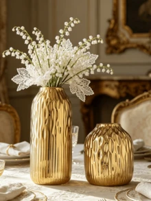 1 Piece Modern Luxury Gold Textured Cylinder Vase For Living Room Decor - 1PC - View 4