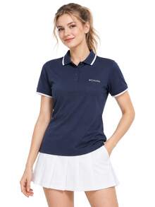 Columbia Women's Summer Sports Running Fitness Training Comfortable Breathable Polo Shirt With Collar - Navy Blue - View 1