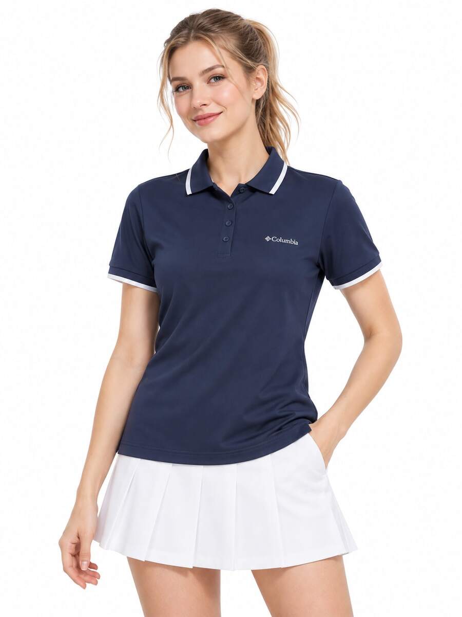 Columbia Women's Summer Sports Running Fitness Training Comfortable Breathable Polo Shirt With Collar - Navy Blue - View 1