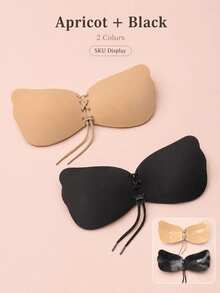 Drawstring Gathered Invisible Self-Adhesive Bra, Strapless Non-Slip Backless Breast Pads, Breathable Adhesive Surface Comfortable To Wear, Available In Apricot And Black, Suitable For Wedding Dress And Party Outfits - Multicolor - View 8