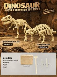 1pc Dinosaur Fossil Excavation Toy (With Free Tools) - Tyrannosaurus Rex/Triceratops Etc., Children's DIY Puzzle Treasure Hunt Toy, Suitable For Boys And Girls - Each Box Contains Dinosaur Fossil Plaster + 3 Tools - View 33