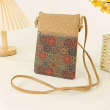 Bohemian Style Cork Women's Crossbody Bag, Vintage Print Phone Bag, Lightweight Adjustable Shoulder Strap Bag, Suitable For Travel And Daily Use - Multicolor - View 10
