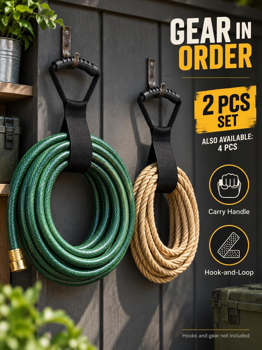 2pcs/4pcs Optional, S Size 44cm/L Size 71.1cm Adjustable Nylon Hand Carry Hanging Storage Straps, Outdoor Functional Style Black Curved Non-Slip Grip Hook & Loop Binding Straps, Suitable For Camping Gear Organization, Water Pipe & Cable Storage, Yard & Garage Hanging Storage - Combo Pack - View 1