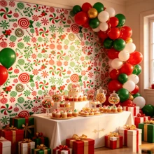 1pc Christmas Mint Plastic Tablecloth 130*274cm - Red And Green Disposable Rectangular Tablecloth With Candy Cane And Lollipop Design, Suitable For Holiday Christmas Winter Celebration - Christmas Red and Green Candy - View 3