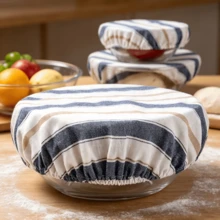 Three Striped Cotton And Linen Elastic Bowl LIDS, Food Covers, Fermentation Covers, Reusable Washable And Stretchable Food Bowl LIDS For Bread Dough Fermentation, Dust-Proof Kitchen Storage LIDS - Multicolor - View 1