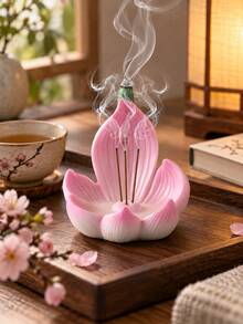 1件裝粉色樹脂蓮花香爐，花朵造型香座，居家裝飾、冥想與瑜伽適用 - 彩色 - 查看 7