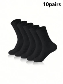 5/10 Pairs Men's Pure White Minimalist American Style Sweat-Absorbing Breathable Daily Running Sports Mid-Calf Socks - Multicolor - View 9