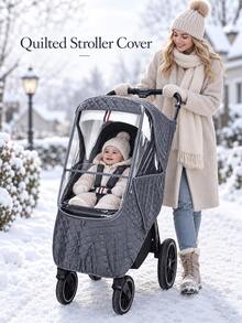 Outdoor Baby Stroller Warm Thick Cover, Easy Installation Compatible With Most Baby Strollers, Practical Outer Accessory For Autumn/Winter Outings With Baby - Dusty Gray - View 1