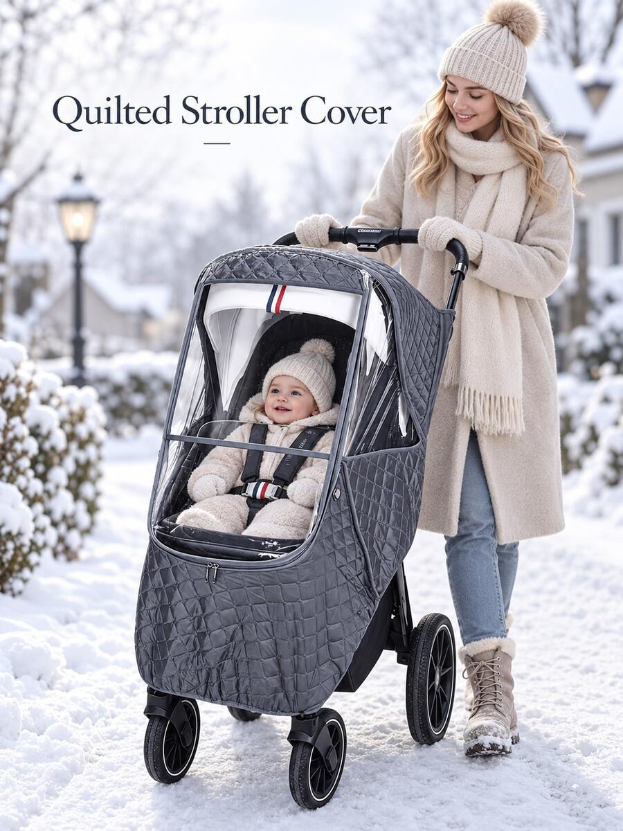 Outdoor Baby Stroller Warm Thick Cover, Easy Installation Compatible With Most Baby Strollers, Practical Outer Accessory For Autumn/Winter Outings With Baby - Dusty Gray - View 1