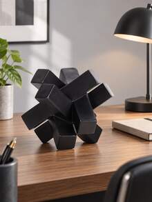 1pc Black Geometric Knot Sculpture, Modern Abstract Interlocking Block Decorative Statue, Minimalist Tabletop Ornament For Living Room Coffee Table Bookshelf Console Table Office Desk Shelf, Contemporary Home Decor Housewarming Gift - New - View 6