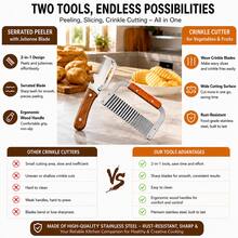 1/2pcs Crinkle Cutter & Multifunction Vegetable Peeler Set, Stainless Steel Wave Potato Cutter With Wooden Handle, Vegetable Slicer Peeling Tool For Potatoes, Carrots, Cucumbers, Fruits, Kitchen Food Prep Tools - Multicolor - View 8