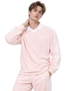 Adidas Clover Soft Velvet Long Sleeve Polo Shirt For Men And Women - Baby Pink - View 2