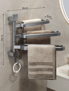 1pc No-Drill Rotating Multi-Bar Towel Rack, Bathroom Towel Holder, Bathroom Storage Rack, Bathroom Towel Rack - Multicolor - View 17
