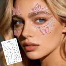 Butterfly & Flower Face Rhinestone Stickers, Self-Adhesive Facial Gems For Eyes, Forehead, Cheeks And Body Decoration; Suitable For Festivals, Parties, EDM Events, Concerts, Halloween, Carnival, Weddings, Bridal Makeup, Cosplay, Daily Looks. Includes Silver/Pink/Iridescent Butterfly, Flower And Rhinestone Styles, Removable Body Glitter, Suitable For Women, Girls, Teens, Makeup Artists; Lightweight Texture, Easy Application And Removal, Multi-Functional Face And Body Decor - Multicolor - View 14