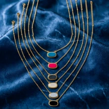 1pc Gold Crystal Cluster Necklace, Vibrant Colorful Oval Pendant Necklace, Exquisite Bohemian Style Daily Date Party Festival Fashion Gift Jewelry - Oval Geometric Necklace - View 1