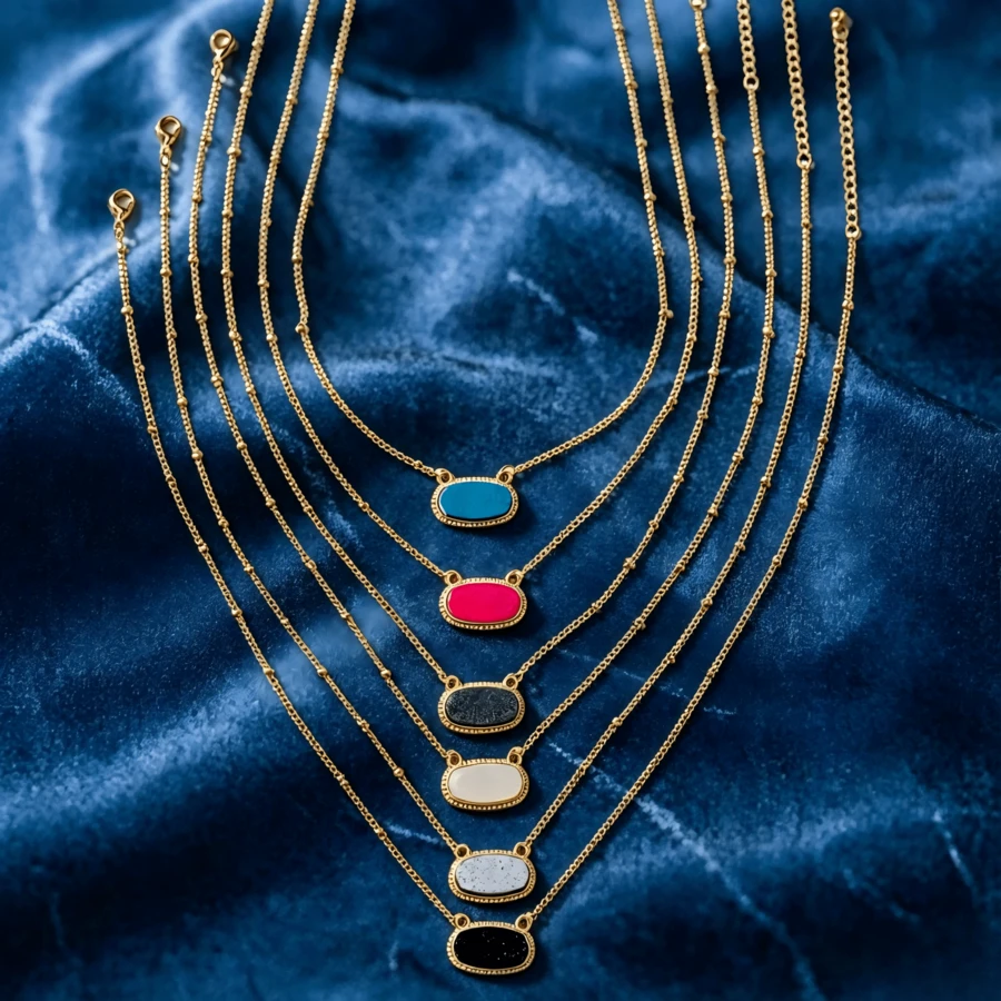 1pc Gold Crystal Cluster Necklace, Vibrant Colorful Oval Pendant Necklace, Exquisite Bohemian Style Daily Date Party Festival Fashion Gift Jewelry - Oval Geometric Necklace - View 1