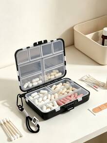 Portable Travel Pill Organizer Box-Metal Bow Decorate, 9/12 Grids Waterproof Hard Shell Medicine Container With Lanyard, Pill Case For Outdoor Daily Storage, For Office/Travel/Gym, Stylish Design - Multicolor - View 5