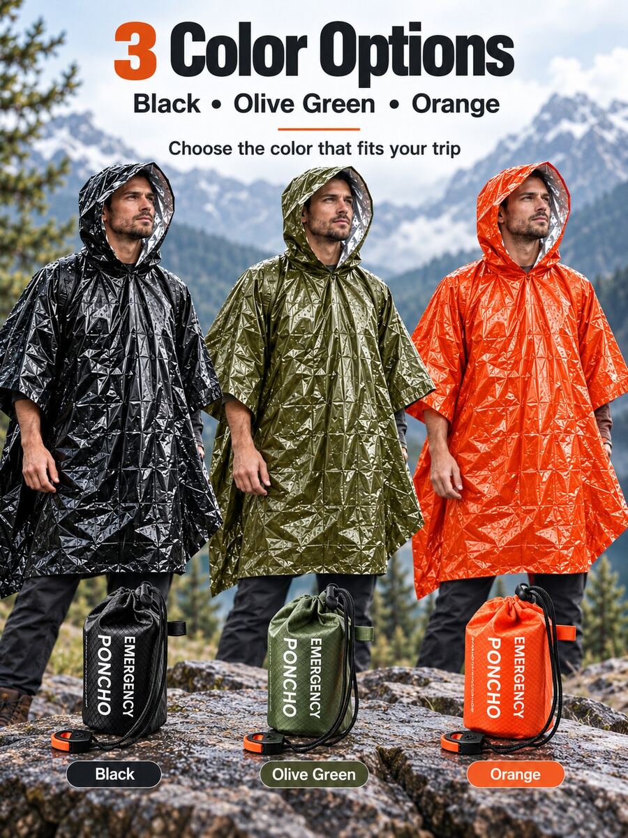 Portable Raincoat, Multi-Functional Emergency Raincoat, Survival Raincoat, Warm Raincoat, Hypothermia Prevention, Suitable For Commuting, Hiking, Traveling, Camping And Mountaineering, Essential For Rain And Snow Weather Travel - Multicolor - View 1
