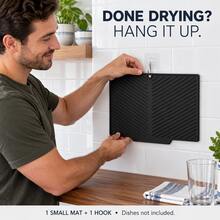1 Set Small Silicone Draining Mat With Adhesive Hook, 37 X 26 Cm, Flexible Kitchen Countertop Draining Rack With Drainage Hole, Compact Kitchen Hanging Storage, Black Or Gray, 1 Mat + 1 Hook Set - Multicolor - View 2
