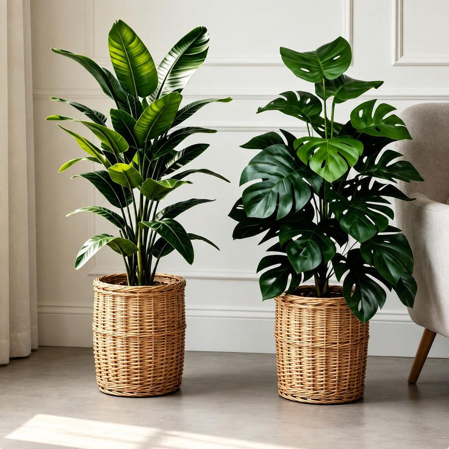 2/1 PC Artificial Large Leaf Plant In Pot, Faux Greenery Decorative Tree For Indoor Home Decor, Living Room, Bedroom, Office, Entryway, Shelf And Corner Display, Lifelike Broadleaf Fake Plant Accent For Modern Farmhouse, Hotel, Wedding, Photo Styling - Multicolor - View 1