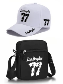 1件/2件裝「Los Angeles 77」圖案印花中性街頭時尚戶外運動棒球帽與斜挎包，可調節，適合送給自己或朋友的禮物 - 彩色 - 查看 7