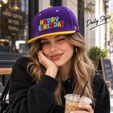 1pc Unisex Happy Birthday Embroidered Flat Brim Baseball Cap, Hip Hop Style Adjustable Streetwear Hat, Suitable For Casual Party Travel Daily Wear Gift - A - View 2