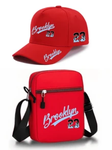 1pc/2pcs Brooklyn 23 Flame Pattern Print Unisex Street Fashion Outdoor Sports Baseball Cap And Crossbody Bag, Adjustable, Gift For Yourself Or Friends - Multicolor - View 8