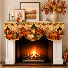Autumn Harvest Pumpkin Maple Leaf Fireplace Scarf, Sunflower, Fruit Basket & Candle Lantern Patterns Available, Vintage Farmhouse Style Warm Beige Background With Wheat Ear Berry Print, Suitable For Living Room Fireplace Mantel, Entryway Cabinet Decoration & Thanksgiving Family Gathering Decor - Multicolor - View 18