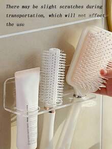 1/2/3/4pcs Acrylic Plastic Bathroom Comb Holder, Wall-Mounted No-Drill Vanity Storage Rack, Transparent Comb And Toiletries Organizer, 6.89 Inches Long - Clear - View 4