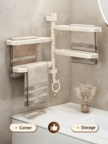 1pc No-Drill Rotating Multi-Bar Towel Rack, Bathroom Towel Holder, Bathroom Storage Rack, Bathroom Towel Rack - Multicolor - View 6