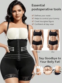 Plus Size Women's One-Piece Shapewear, Tummy Control And Butt Lifting, Post-Surgery Shaping - Black - View 2