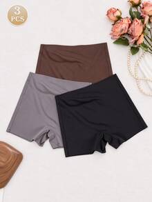 3PCS Plus Size Women's High Waist Seamless Boyshorts Soft Stretch Panties Comfortable Shorts Anti Chafing Underwear Outfits Fall Clothes For Women - Multicolor - View 7