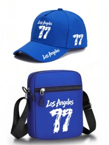 1件/2件裝「Los Angeles 77」圖案印花中性街頭時尚戶外運動棒球帽與斜挎包，可調節，適合送給自己或朋友的禮物 - 彩色 - 查看 13
