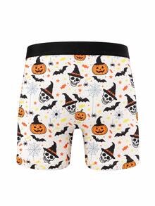 1pc Men's Boxer Briefs, Soft Skin-Friendly, Fun Halloween Star Candy Spider Web Pattern, Playful Print Home Holiday Wear Underwear - Multicolor - View 3