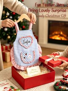 Custom Name Cute Plaid Baking Apron- Cooking Tools/Kitchen Toys. Chef Apron Baking Game Set, Pink Girl Role Play Pretend Kitchen Cooking Toy Gift, Unisex Baking Painting Stain-Resistant Smock, Role Play Kitchen Costume - Multicolor - View 3