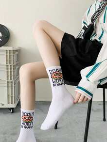 1 Pair/3 Pairs/5 Pairs/10 Pairs Random Pattern Men's All-Season Mid-Calf Socks, Unisex Thin Minimalist Mid-Calf Socks, Spring/Summer Couple Cartoon Socks - Multicolor - View 4