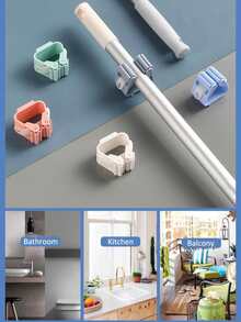 1/4/8pcs Hanging Mop Storage Rack With Lock, Bathroom Drill-Free Mop Holder Hook Bracket, Plastic Broom Storage Rack, Bedroom, Garden, Bathroom, Home, Dormitory Space-Saving Storage Organizer - Multicolor - View 8