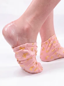 Pink Moisturizing Socks For Dry Cracked Feet, Reusable Foot Spa Covers, Softening Heel Repair Care Routine, Foot Mask Tools, Foot Care, Spa Socks, Golden Butterfly Pattern, Y2k - Golden Butterfly - View 5