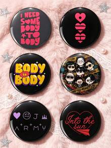 1pc/6pcs 4.4cm/1.73inch ARIRANG Song Lyrics, Cartoon Character Portrait & Heart Symbol Pattern Pin Badge, Clothing Bag Backpack Decoration, Perfect Gift For ARMY Fans - Multicolor - View 15