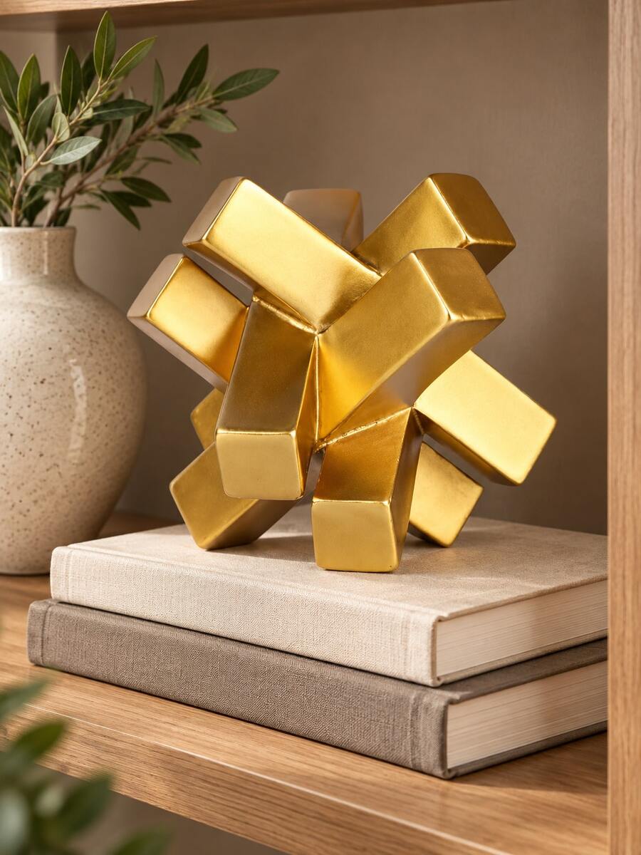 1pc Gold Geometric Knot Statue, Modern Abstract Decorative Sculpture, Luxury Home Decor Accent For Coffee Table Bookshelf Mantel Living Room Office Desk Console Table And Entryway - Multiple Styles - View 1