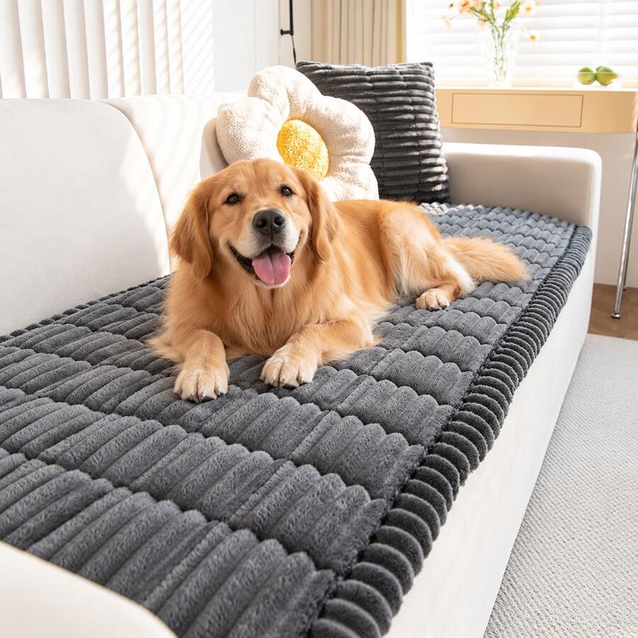 Thickened Waterproof Pet Sofa Pad, Machine Washable Soft Plush Sofa Protector, Universal For Dogs And Cats - Grey - View 1