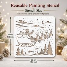 Christmas Santa Sleigh Reindeer Stencil, Large Reusable Painting Template For Wall Fabric Canvas DIY Home Decor - Single Piece - View 2