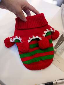 PETCIRCLE 1pc Pet Clothes Dog Cat Apparel Small Dog Puppy Cute Colorful Christmas Sweater - Red & Green - Multicolor - View 10